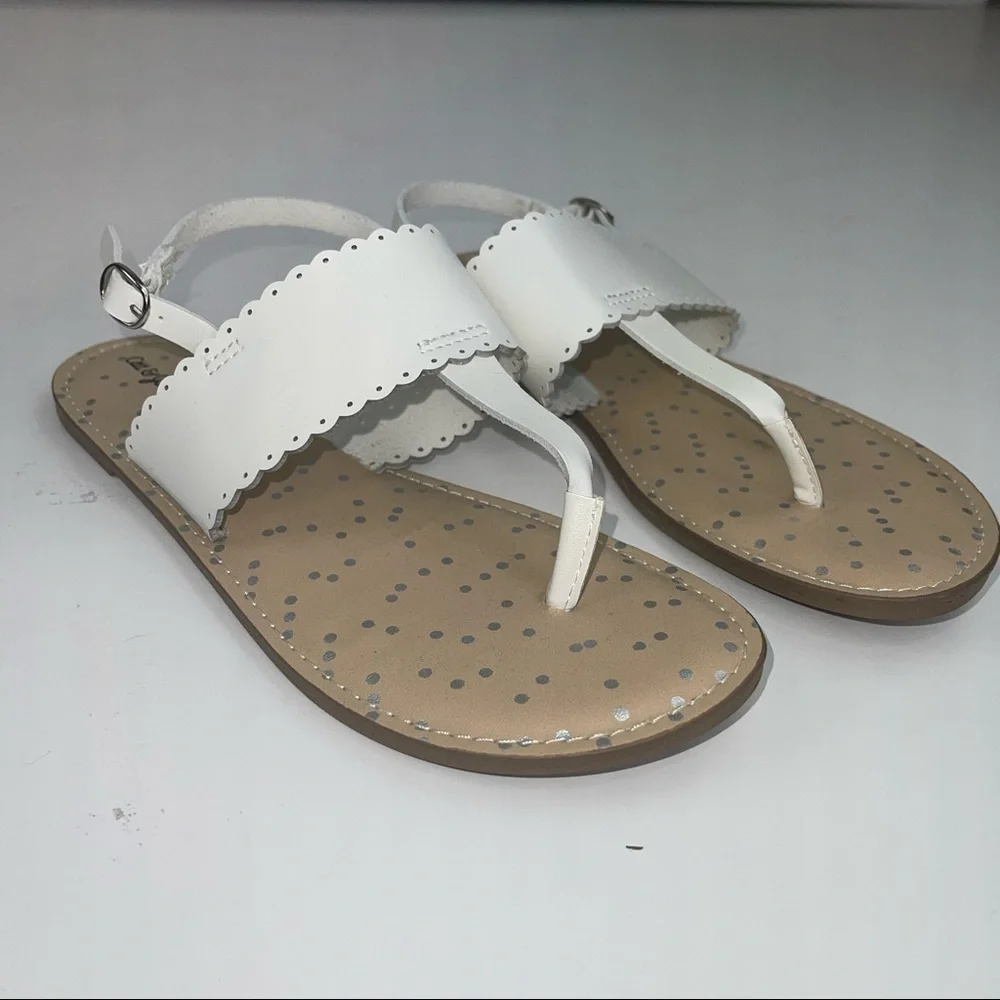 Cat & Jack White Ankle Strap Toe Thing Sandals Scalloped Edge